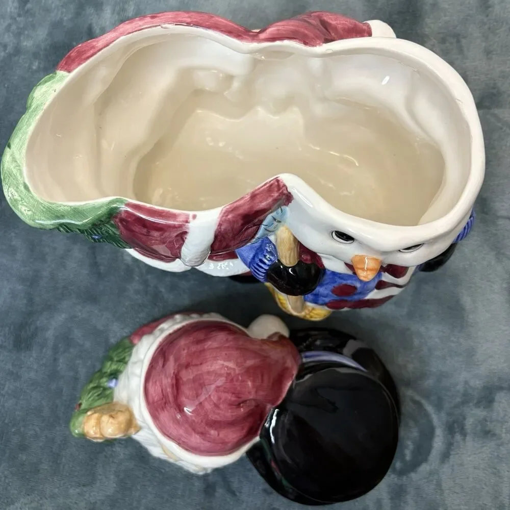 Vintage Jay Imports Santa And Snowman Ceramic Cookie Jar